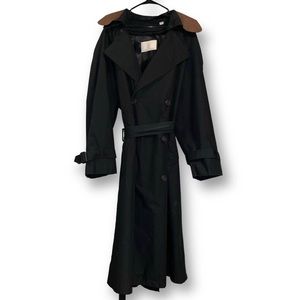 Point Collar Single Breasted Long Sleeve Belted Maxi Trench Rain Coat Size M